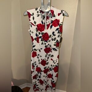 Almost Famous Red Floral Midi Bodycon Dress NWT